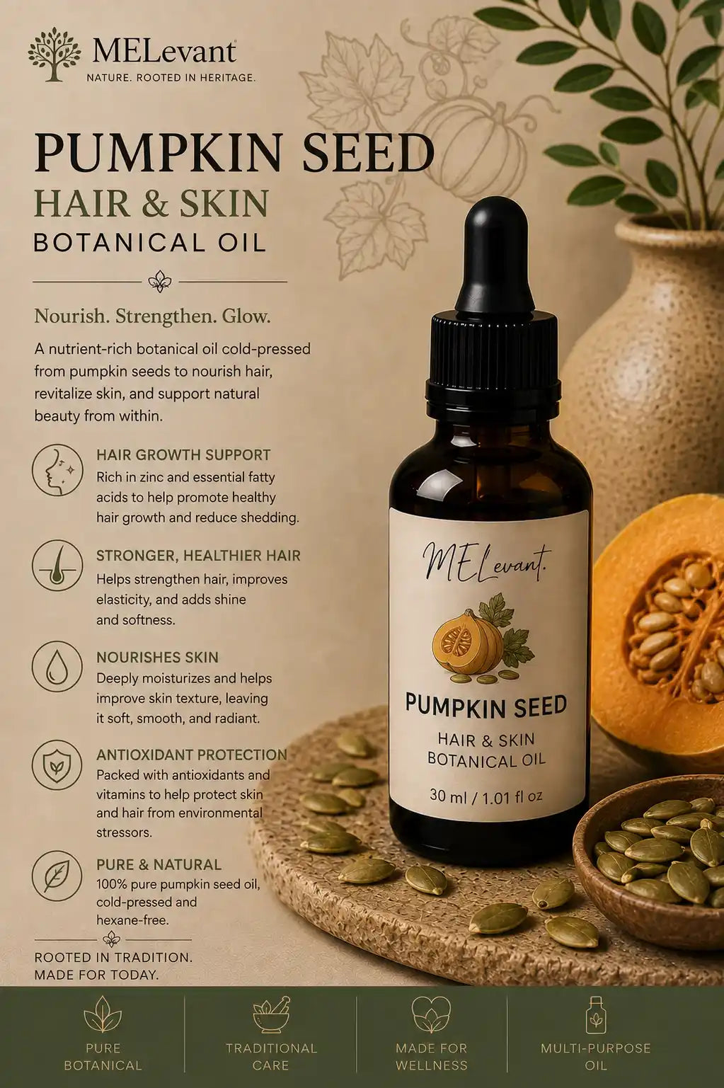 MELevant Pumpkin Seed Hair & Skin Botanical Oil