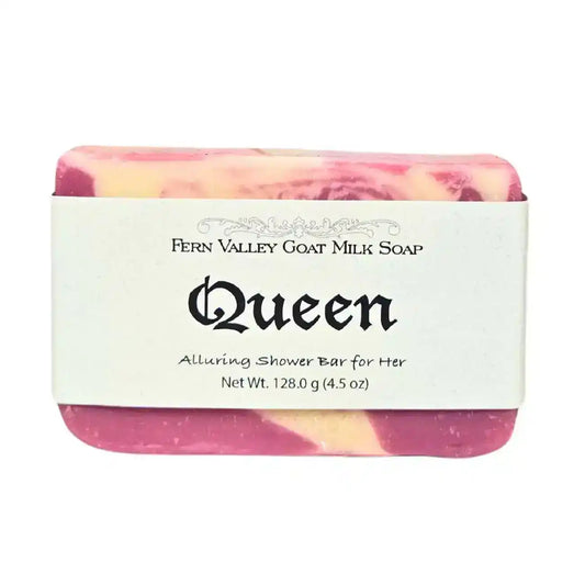 Fern Valley Goat Milk Soap Queen bar, alluring shower bar for her, pink and cream swirled natural soap