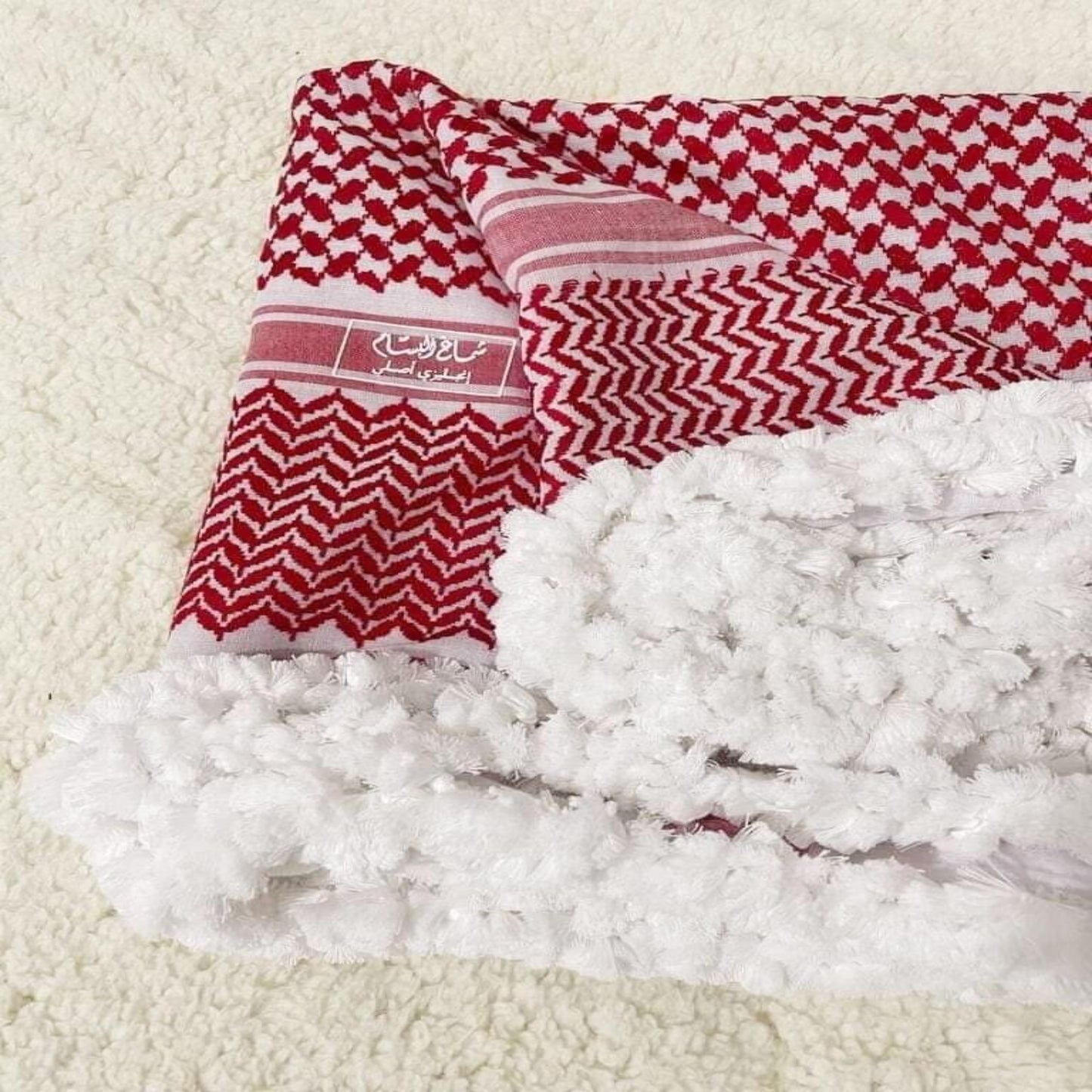 Red Fringed Shemagh Jordanian Shemagh Arab Scarf Hatta Kuffiye  شماغ مهدب ملكي