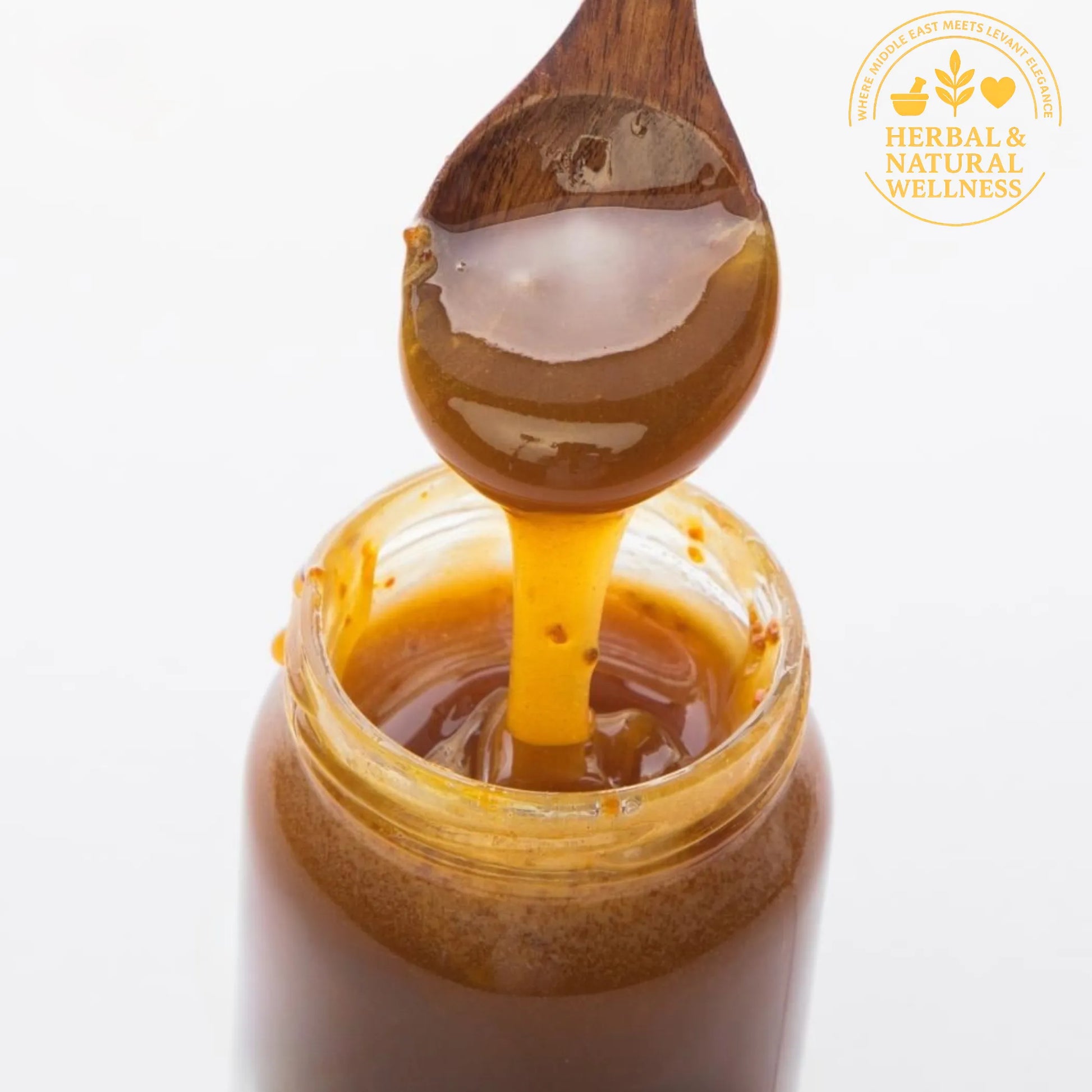 Jar of Royal Arabian Honey Blend natural Jordanian honey with heritage ingredients