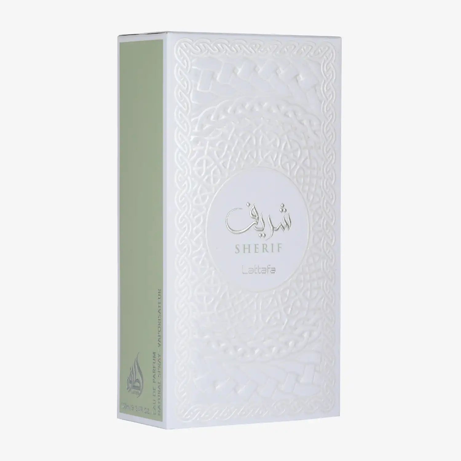 Sherif Lattafa perfume box with embossed white design and Arabic calligraphy