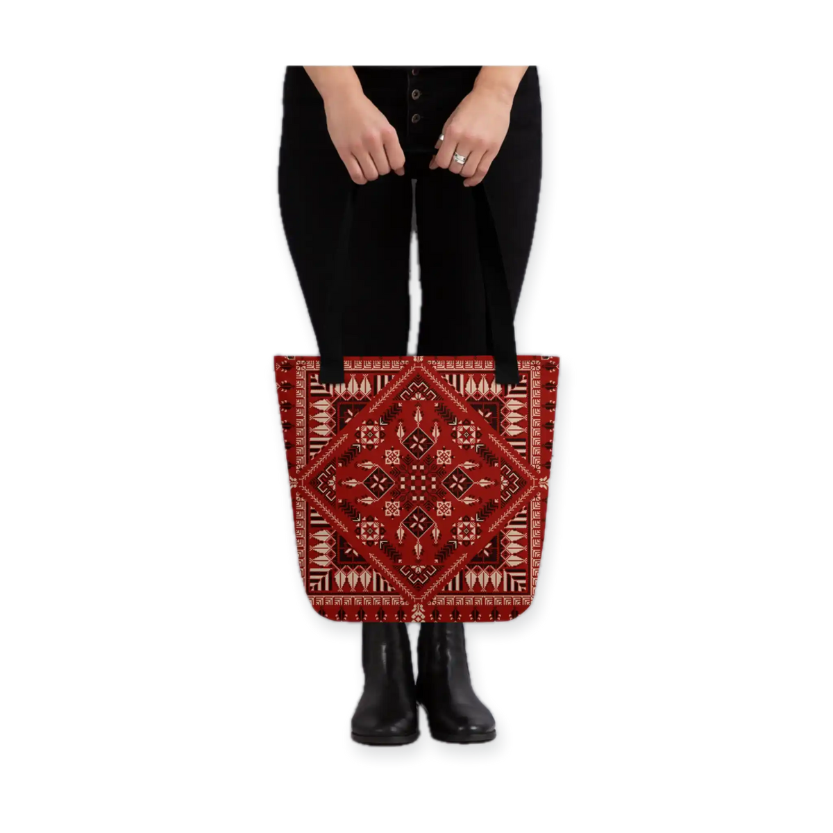 Spacious Tote Bag – Vibrant Red Art Pattern