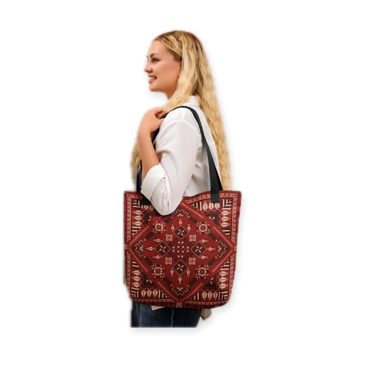 Spacious Tote Bag – Vibrant Red Art Pattern