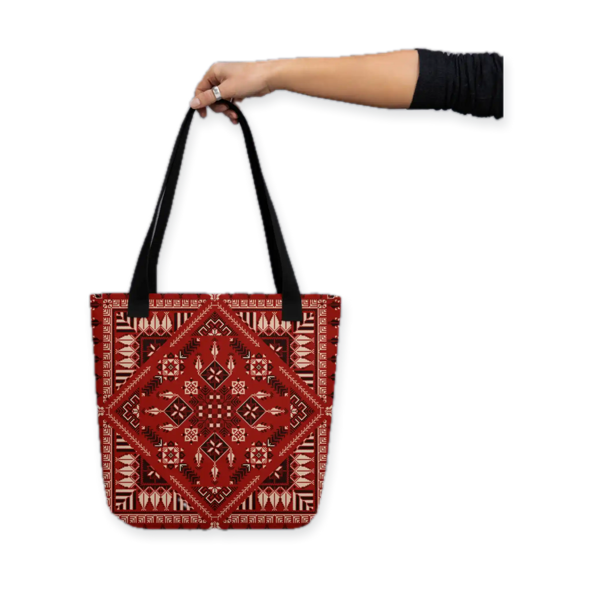 Spacious Tote Bag – Vibrant Red Art Pattern