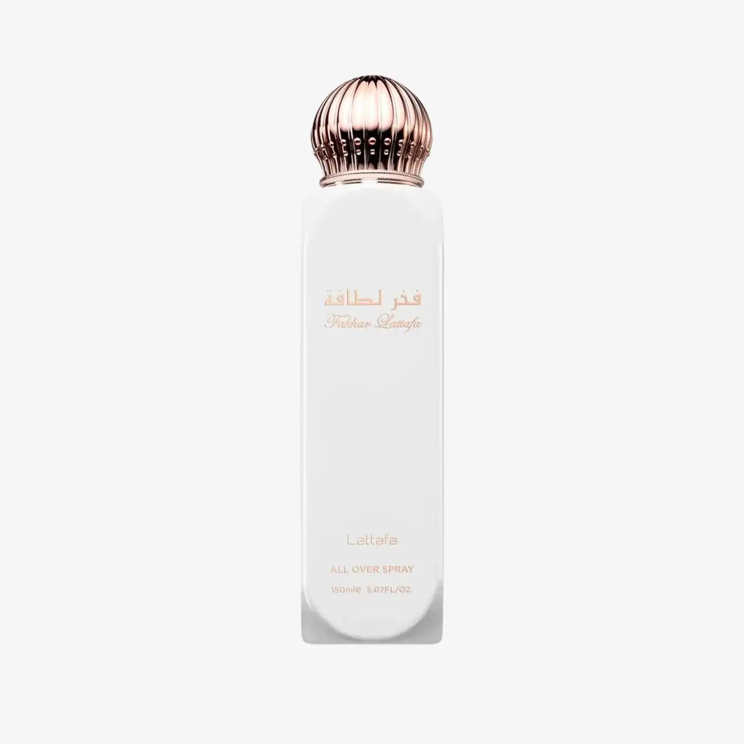 Lattafa Fakhar all over spray in elegant white bottle with gold cap, 150ml.