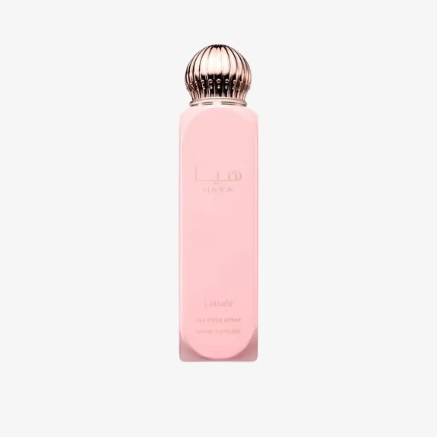 Pink Haya all-over spray bottle with gold cap, elegant Middle Eastern fragrance