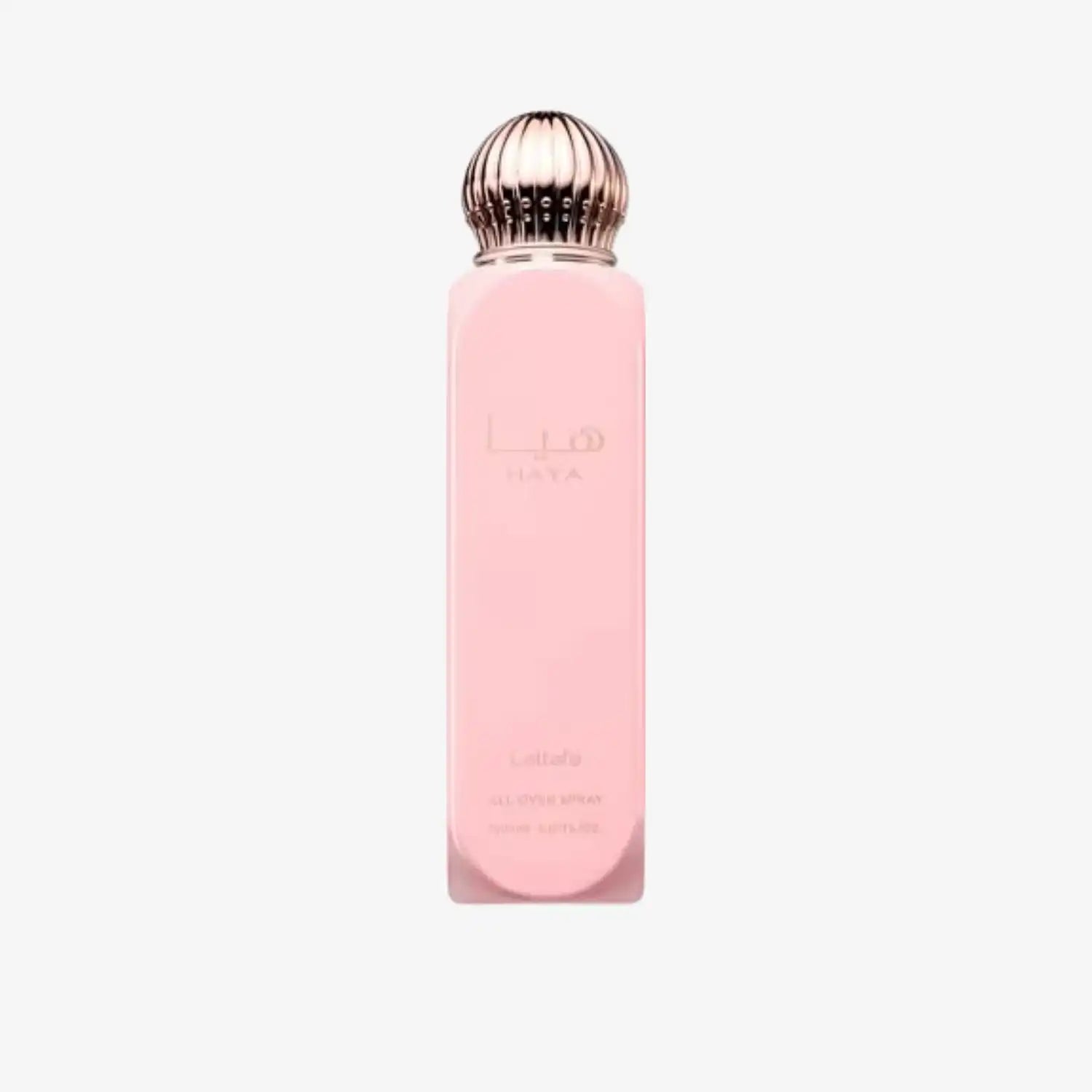 Pink Haya all-over spray bottle with gold cap, elegant Middle Eastern fragrance
