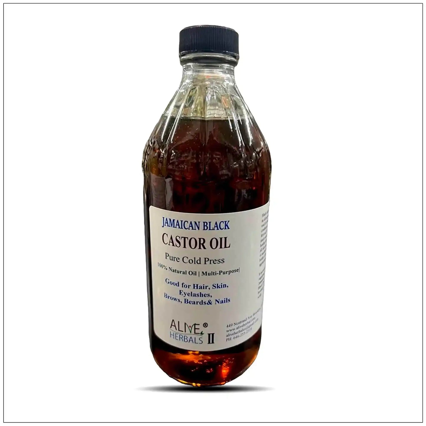 Jamaican Black Castor Oil bottle with Pure Cold Press label, for hair, skin, eyelashes, brows, beards, and nails