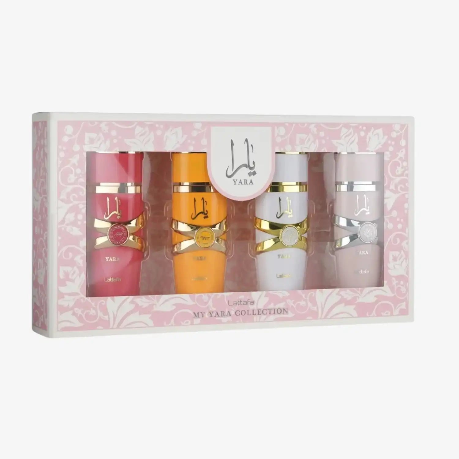 My Yara Collection perfume gift set with four colorful bottles in decorative box