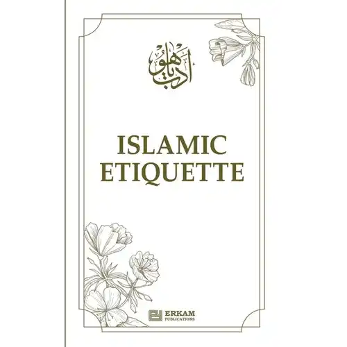 Islamic Etiquette book cover with floral designs and Arabic calligraphy, published by Erkam Publications