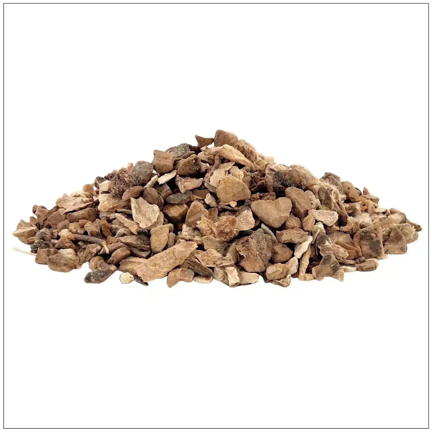 Dried wild yam root pieces piled on white background, Middle Eastern herbal ingredient